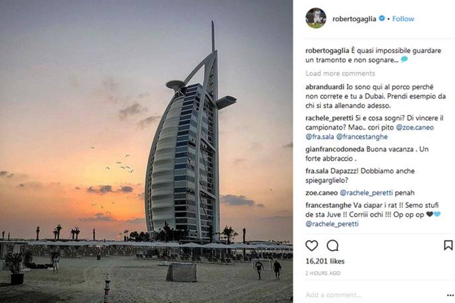 Roberto Gagliardini ha scelto la Dubai experience per le sue ferie natalizie. Instagram